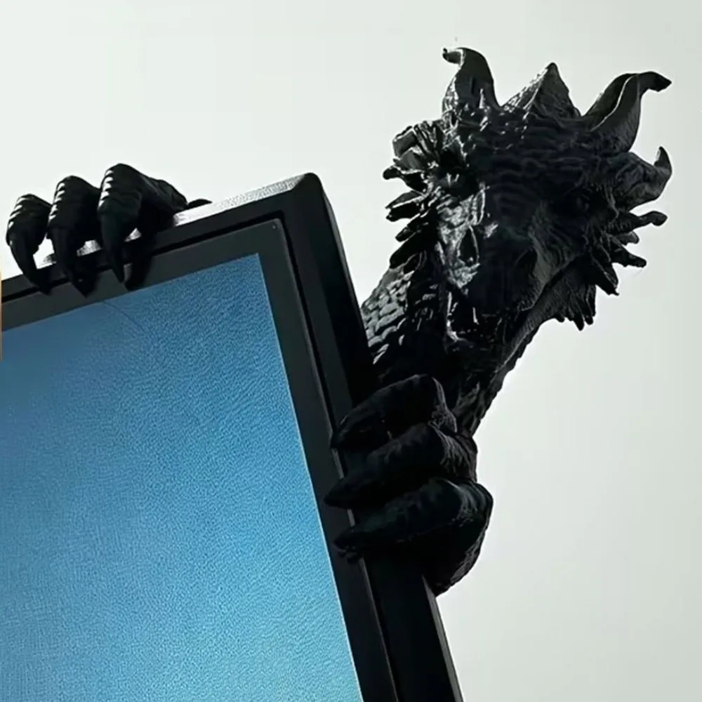 3D Printed Dragon Monitor Clip Figurine Simulated Scales Wear-Resistant Dragon Gamer Desk Statue No Adhesive Gothic Style