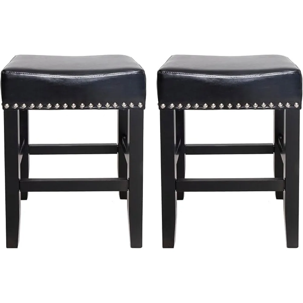 Laramie Bonded Leather Backless Counterstools, 2-Pcs Set, Black