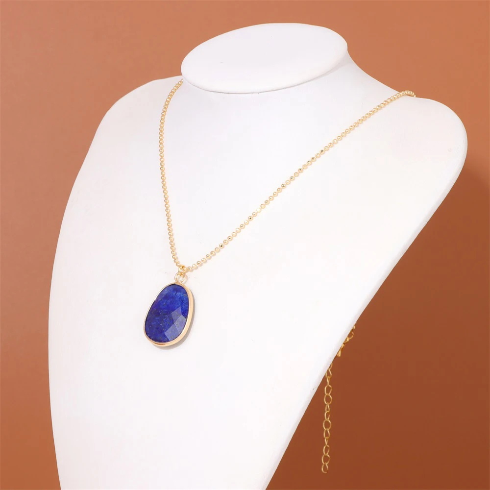 Natural Stone Hexagonal Column Pendant Necklace Lapis Lazuli Stone Charm Necklaces Gold Color Chain Necklace for Women Jewelry