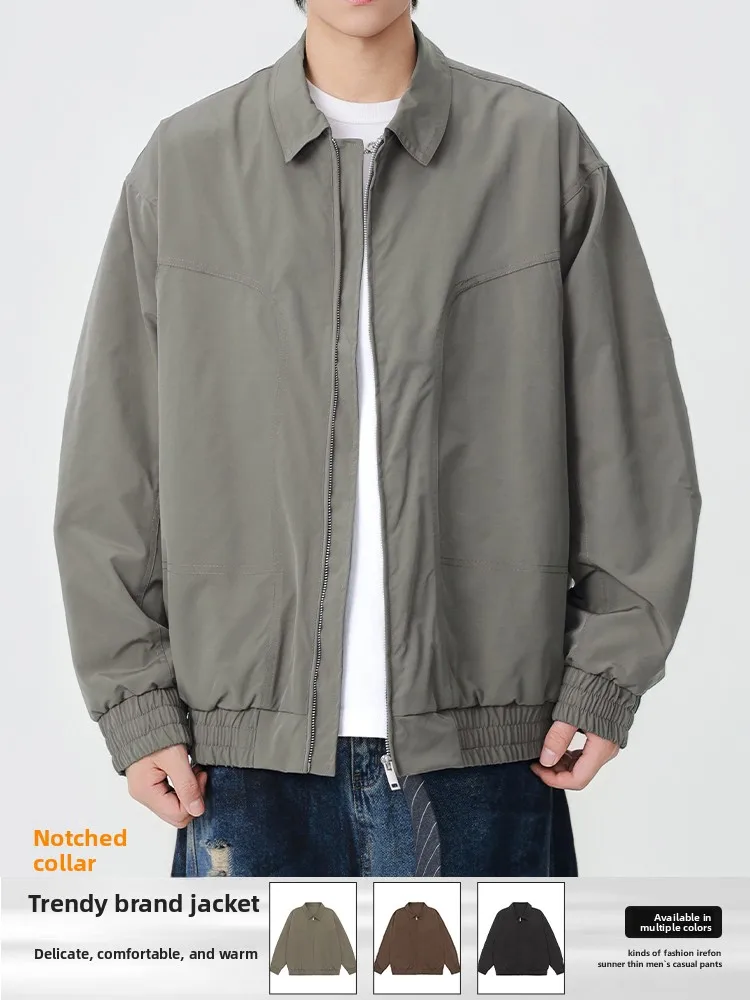 

American Sle Casual Loose Fit Men's Jaet Pure Color Collared Workwear Outerwear for Autumn And Winter Youth Faion