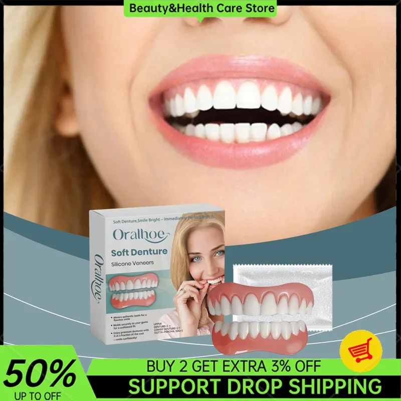 

1 Set Denture Modification Soft Silicone Veneers Perfect Paste Comfortable Fit Temporary Orthodontic Dentures Fake Tooth Care