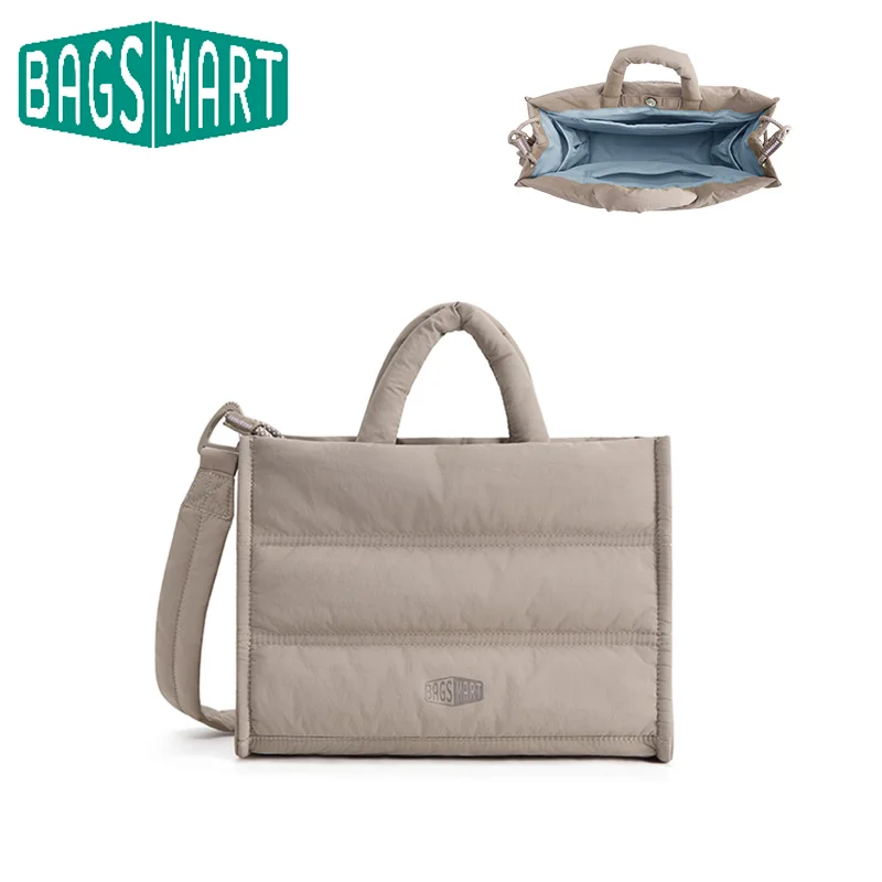 BAGSMART Women Puffer Tote Bag Quilted Handbag Fits 14.1 Inch Laptop Detachable Shoulder Strap Lightweight Commuter Crossbody