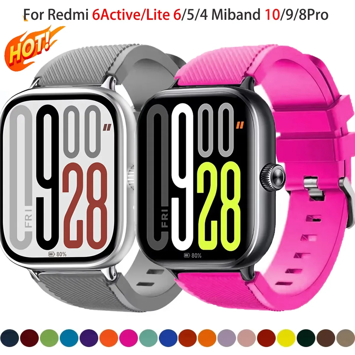 HEISS: Silikonarmband für die Redmi Watch 6 Active/Lite 6, 5, 4 – ein schlichtes Sportarmband für die Xiaomi Watch Miband 10, 9, 8 Pro, als Ersatzarmband.