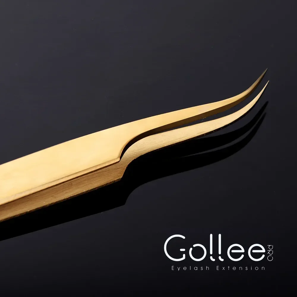 Gollee High Precision Light Weight Gold Plated Tweezers Gold Eyelash Applicator Gollee Gold Lash Tweezers For Eyelash Extension