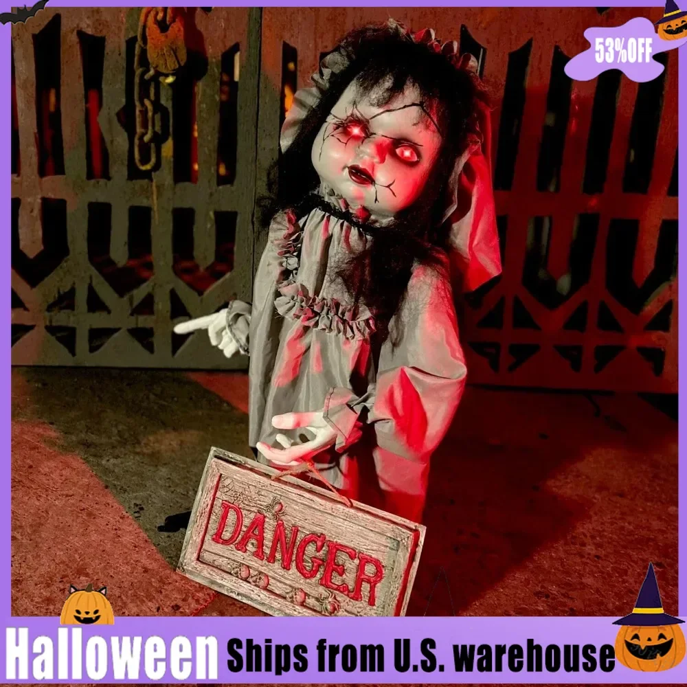 Animatronic Haunted Child Groundbreaker with Touch Activated Lights and Sound, Scary Battery Outdoor Halloween Decoration