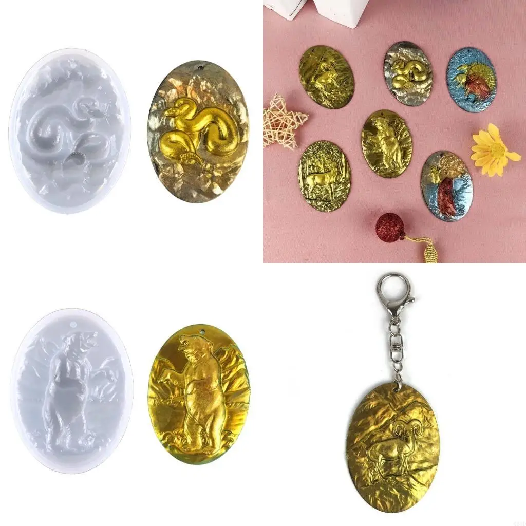 Mini Animals Shape Keychain Silicone Mold Bear/Snake/Antelope/Peacock/Fishing/Goat Handmade Mold Jewelry for Home Decors
