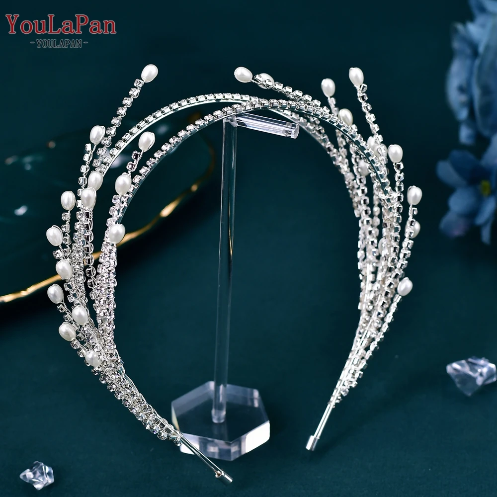 

YouLaPan Rhinestone Jewelry Hair Hoops for Bridal Crystal Crown Tiara Woman Beads Headband Elegant Evening Dress Headpiece HP605