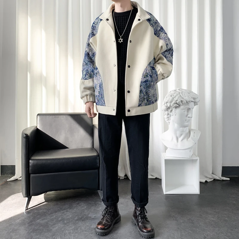 2024 Autumn And Winter Single breasted buckle coat  Men's Fashion thick jackets men printing flower Warm Jacket Large Size G507