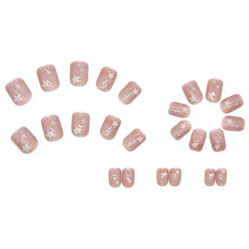 24Pcs Short Coffin Press on Nails - Starry French Tip Design with Clear Edge | Minimalist & Elegant