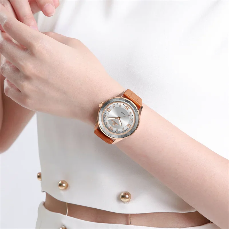 NAVIFORCE Brand High Quality Quartz Watch Leather Strap Waterproof Casual Women Wristwatch Elegant Female Clock Relogio Feminino