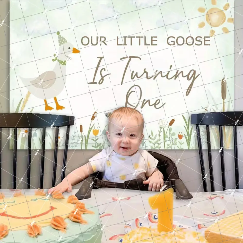 One Silly Goose تحول موضوع واحد الطفل 1st حفلة عيد ميلاد ديكور الكرتون ليتل أوزة إكليل الوردي منقوشة ربطة القوس فيونكة خلفية الدعائم