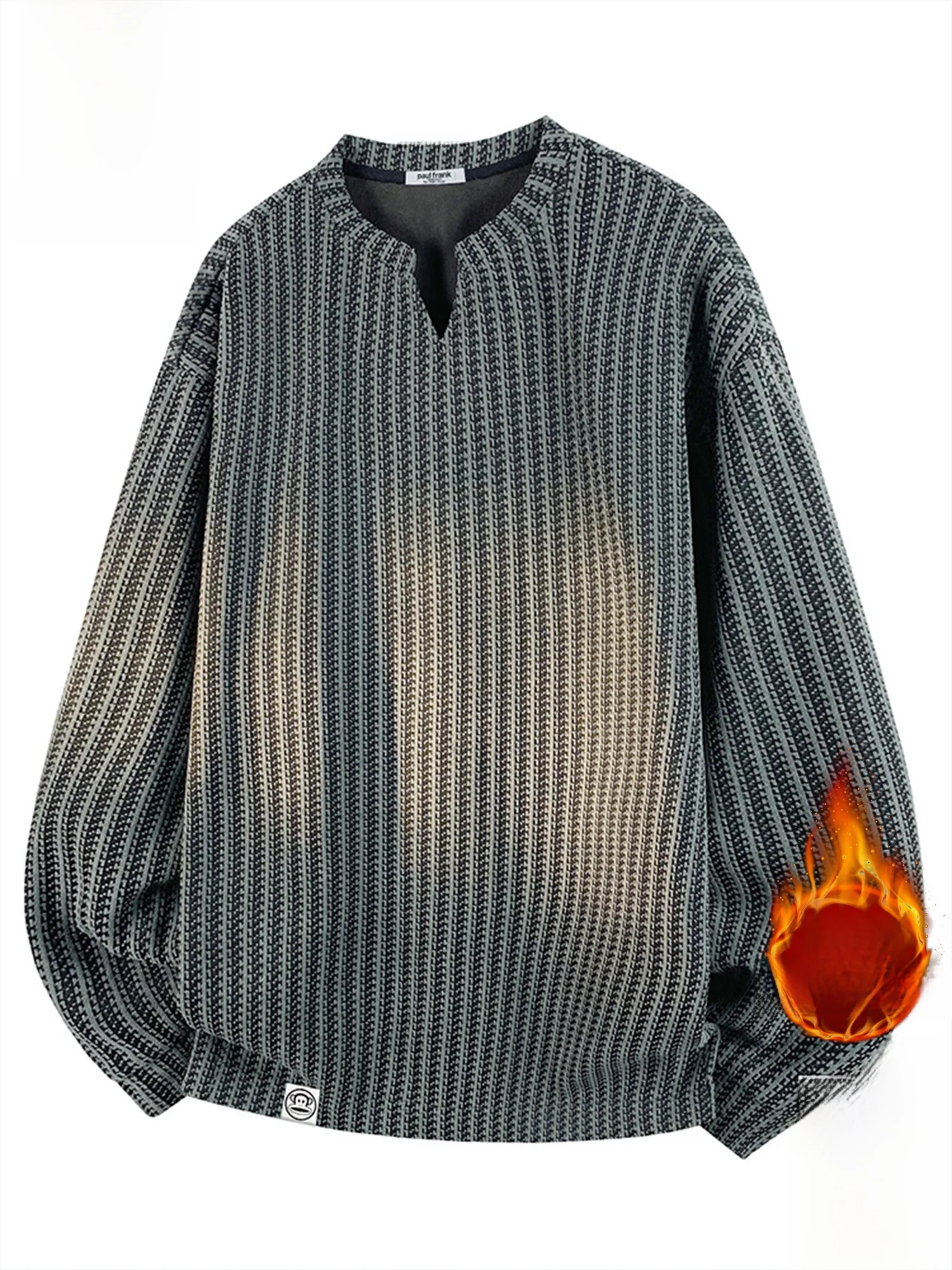 

PaulFrank Winter Thiened Long Sve T-irt Men's Casual V-Ne Striped Fce Lined Loose Fit Faionable Streetwear