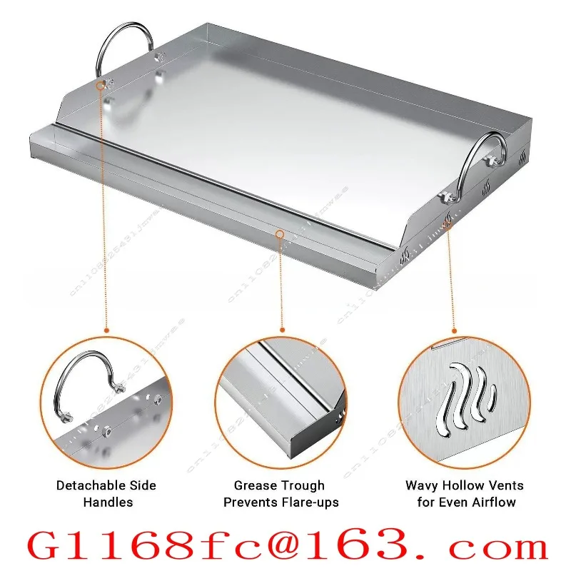 Stainless Steel Cooking Barbecue Plate with Flat Top Plate Inserted Into Handle with Grease Groove