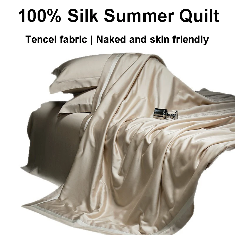 100% Mulberry Silk Cooling Summer Quilt 100% Tencel Cooling Comforter Hotel Travel 4pcs Air Conditioning Quilts Machine Washable