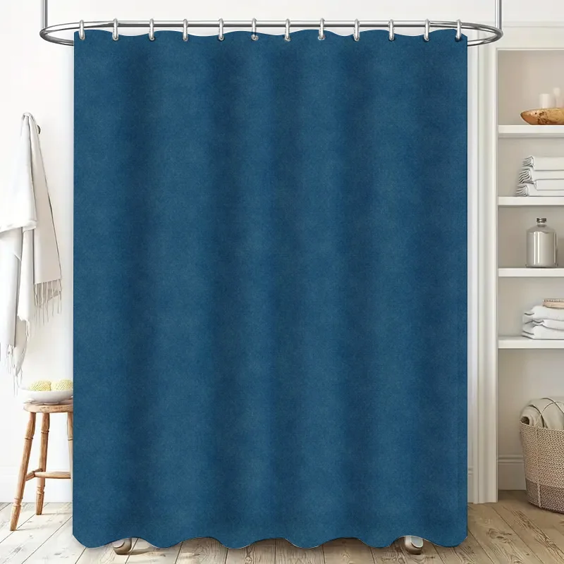 Luxury Bath Shower Curtain Dark Blue Suede Fabric Premium Waterproof Bathroom Decor Heavy Duty Hooks Included (180x243cm) - view 2