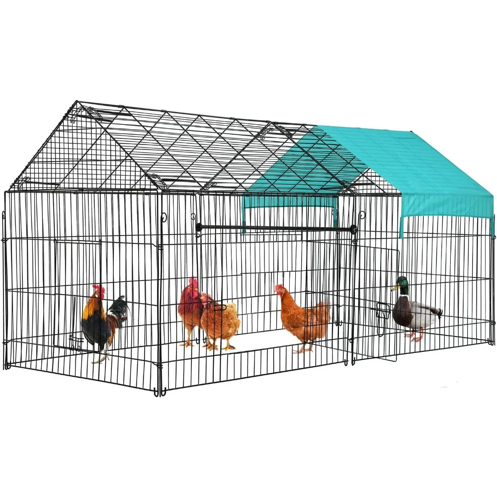 

87" X 41"Large Metal Chicken Coop Run Enclosure Pen with Waterproof Cover Outdoor Backyard Farm Cage Crate Pet Exercise Pen