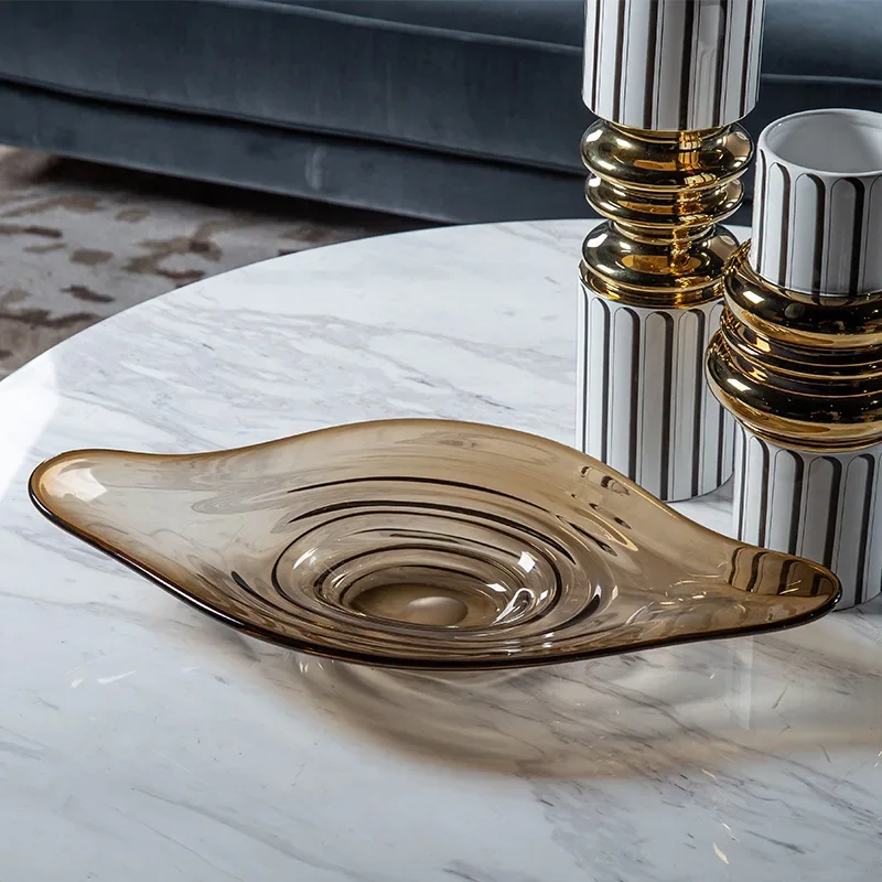 

glass fruit plate, simple living room dining table ornament wine cabinet glass decoration handicraft home decoration