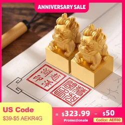 Hithere Dragon Stamps 1.8cm Square Name Stamp Gold Metal Seal Calligraphy Painting Signature Customized Chinese Korea Jade Seals