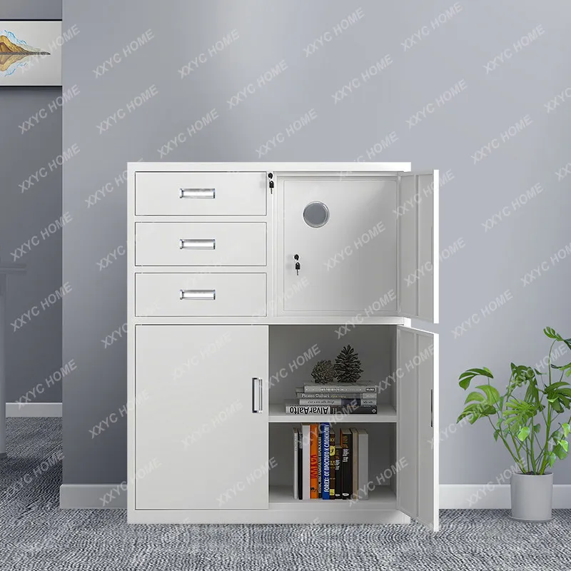 Low cabinet, file  three-section security floor-standing filing cabinet, steel office storage drawer
