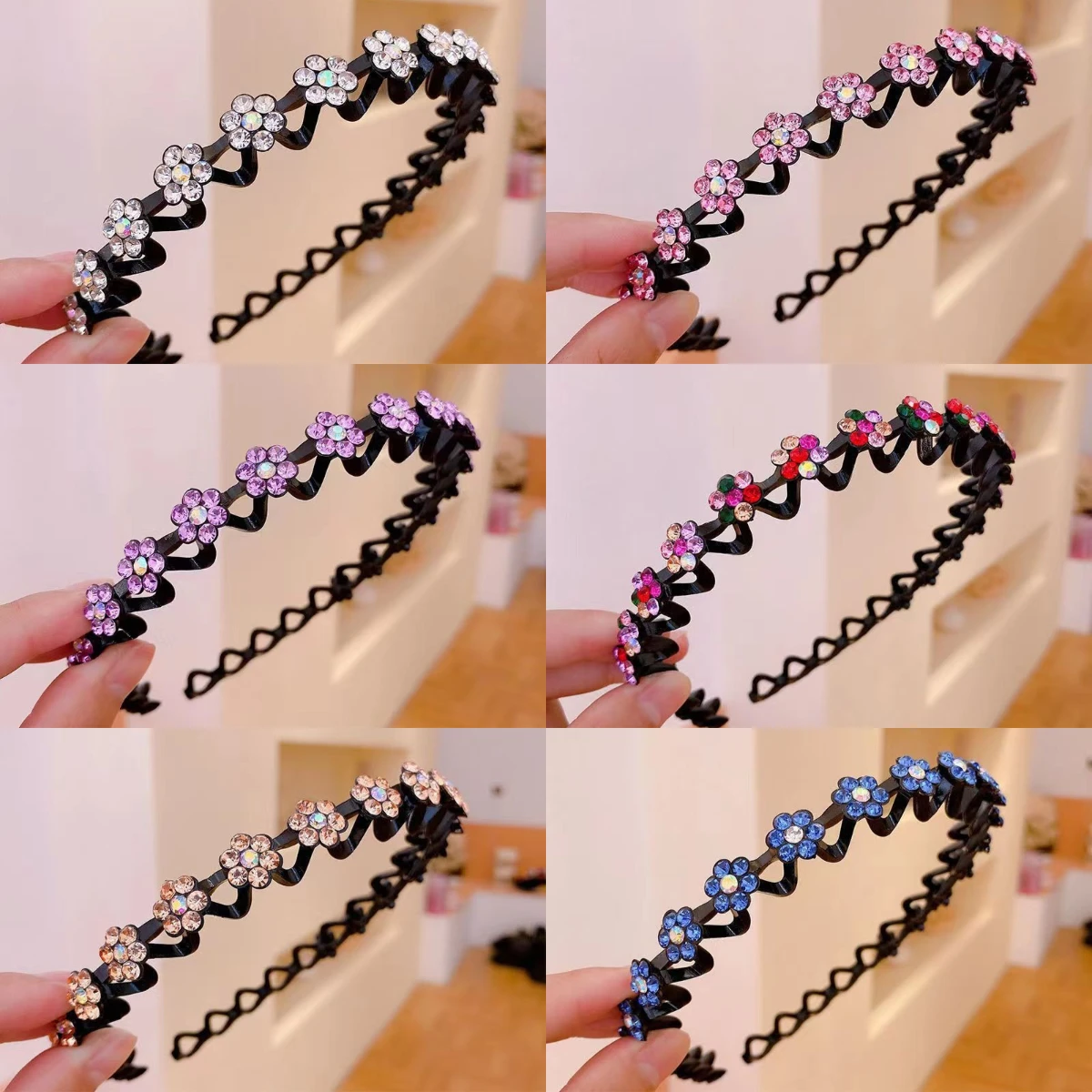 Wave Flower Rhinestone Non-slip Headband Solid Hairband for Women Girls Bezel Fashion Hair Hoop Ladies Boutique Hair Accessories