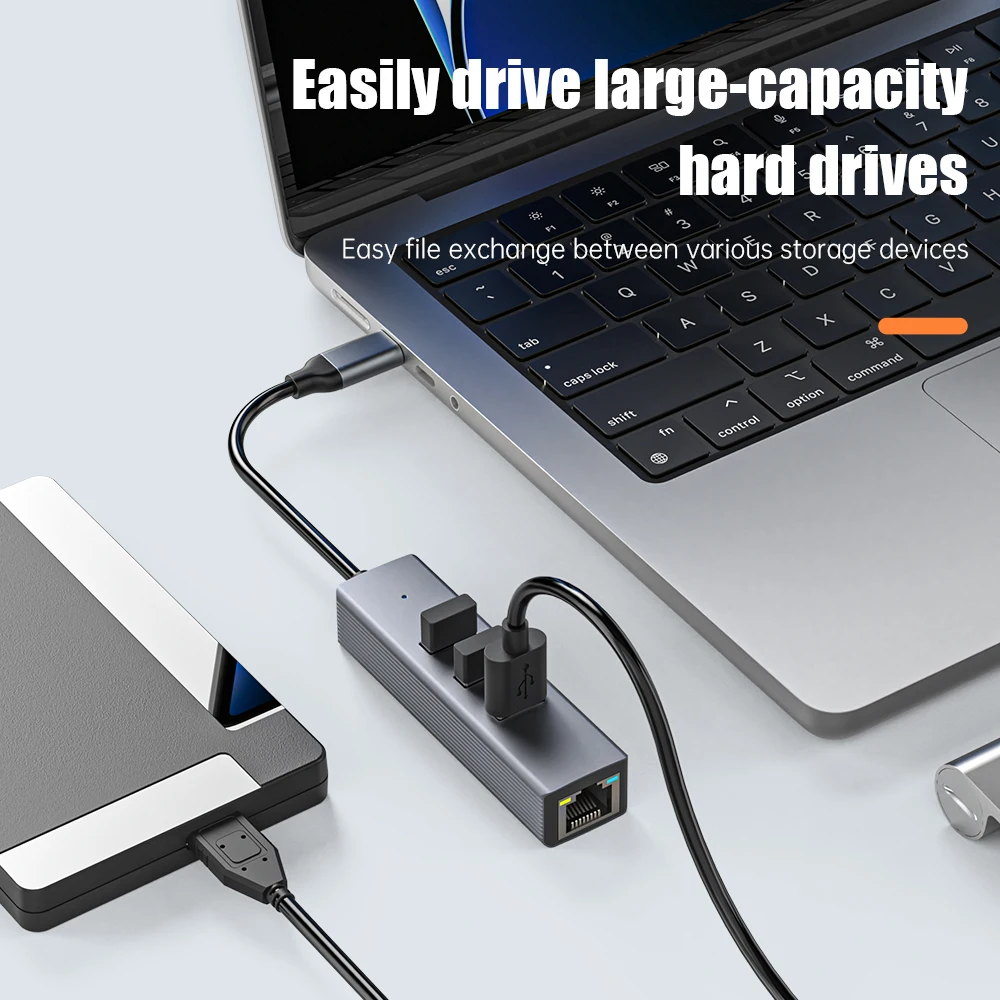 Type-C to Ethernet Adapter USB A USB C 4 in 1 Multiport Hub with Gigabit RJ45 3 x USB 3.0 Ports Compatible with MacBook Pro Air