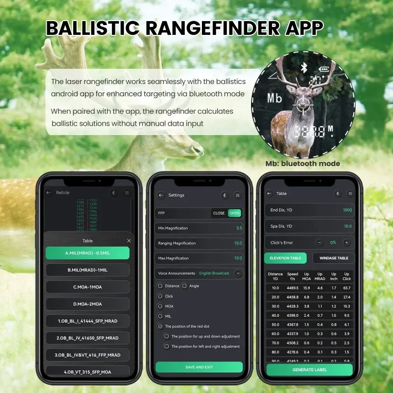 600M Reticle Ballistic Calculator Rangefinder  Height Angle Speed Measurement Hunting Golf Laser Rangefinder