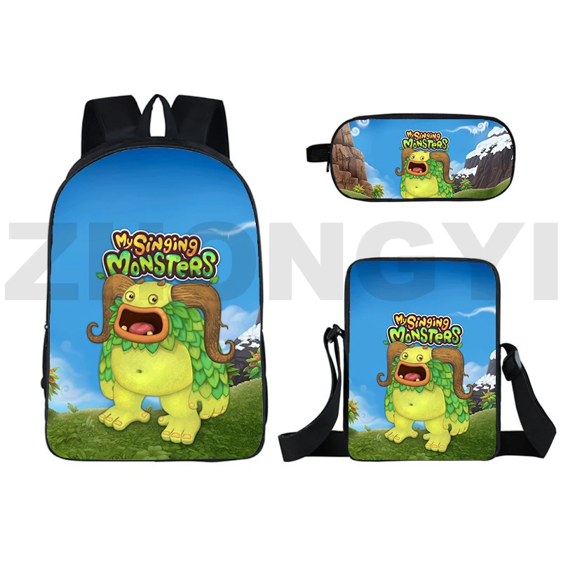 

3 Pcs/Set Anime My Singing Monsters School Backpack for College Students Large Laptop Travel Bag 3D Funny Game Mochilas Bookbag