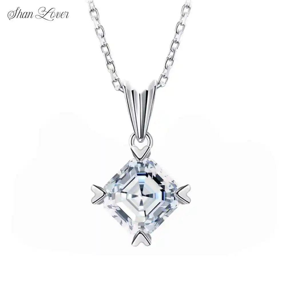 

ShanLover Brand Hot Sales S925 Sterling Silver Asche Square Pendant Necklaces Jewelry 1ct Moissanite Diamond Necklace for Women