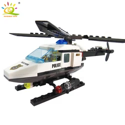 HUIQIBAO 102Pcs City Police Helicopter Model Building Blocks Set With 1 Figure Bricks Educational Toys For Children Boys Gift