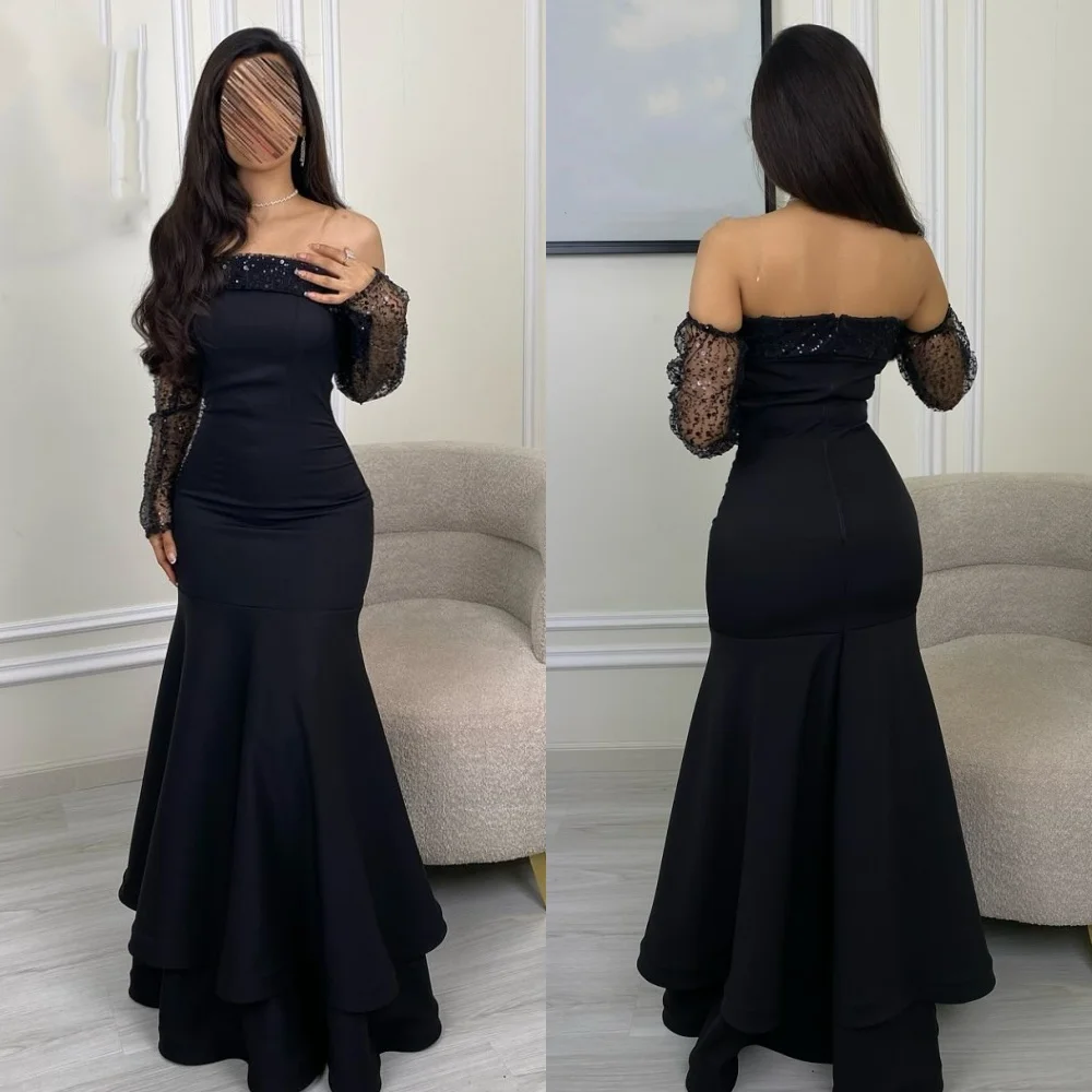 

Customized Sexy Matching Jersey Beading Sequined Pleat Mermaid Off-the-shoulder Long Dresses Bespoke Occasion Dresses Elegant