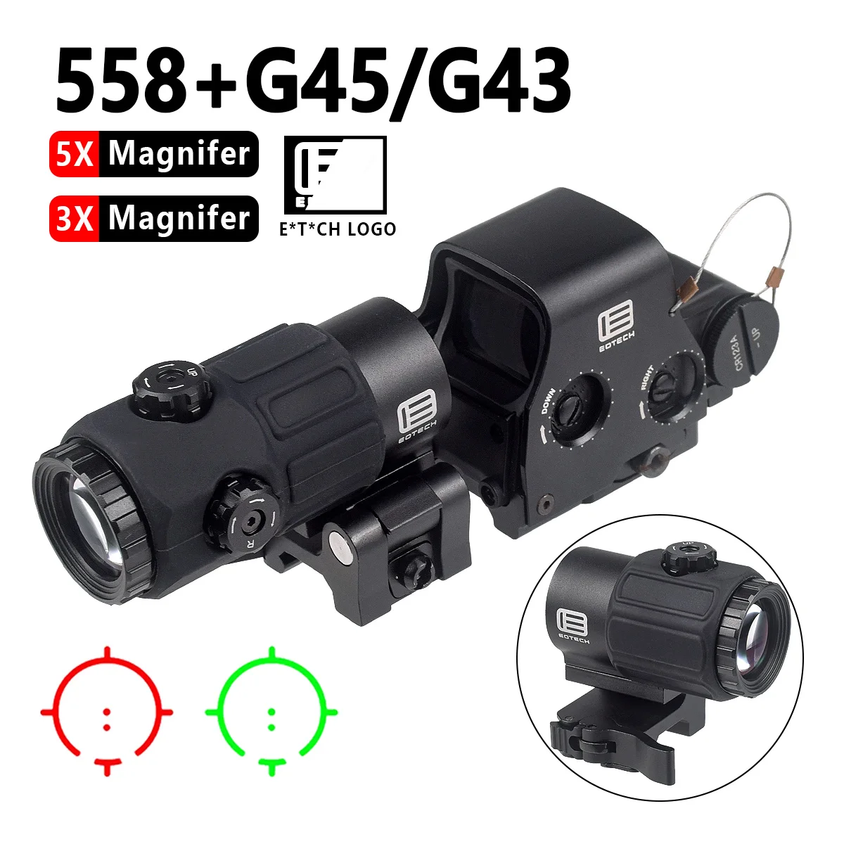 Tactical EOTECH G33 G43 3X G45 5X Magnifier EXPS3 558 Red Dot Holographic Optics Reflex Collimator Sight Hunting Airsoft Scope view 2