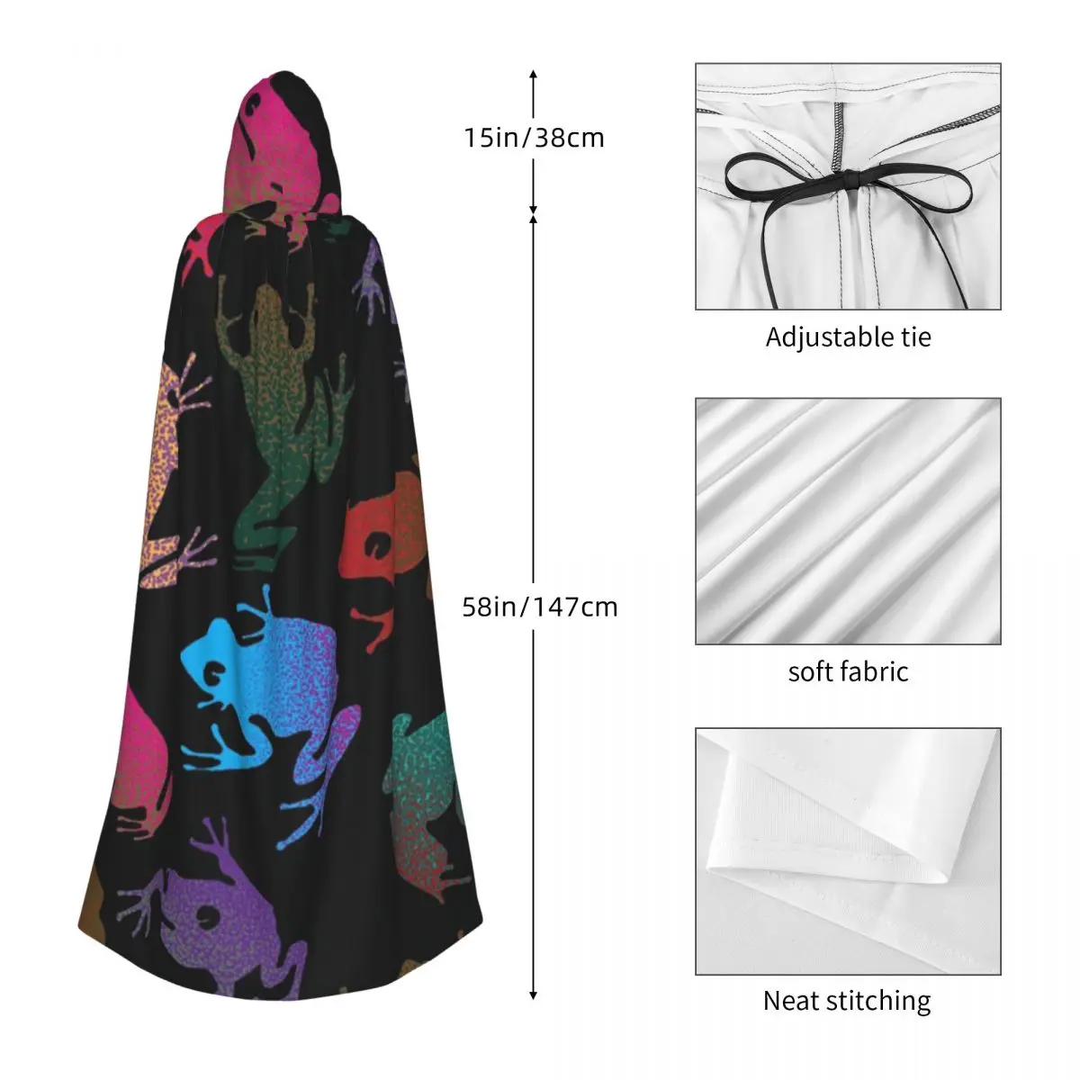 الضفادع عباءة طويلة مقنعين الساحرة القرون الوسطى زي تأثيري كيب HalloweenParty الكبار للجنسين