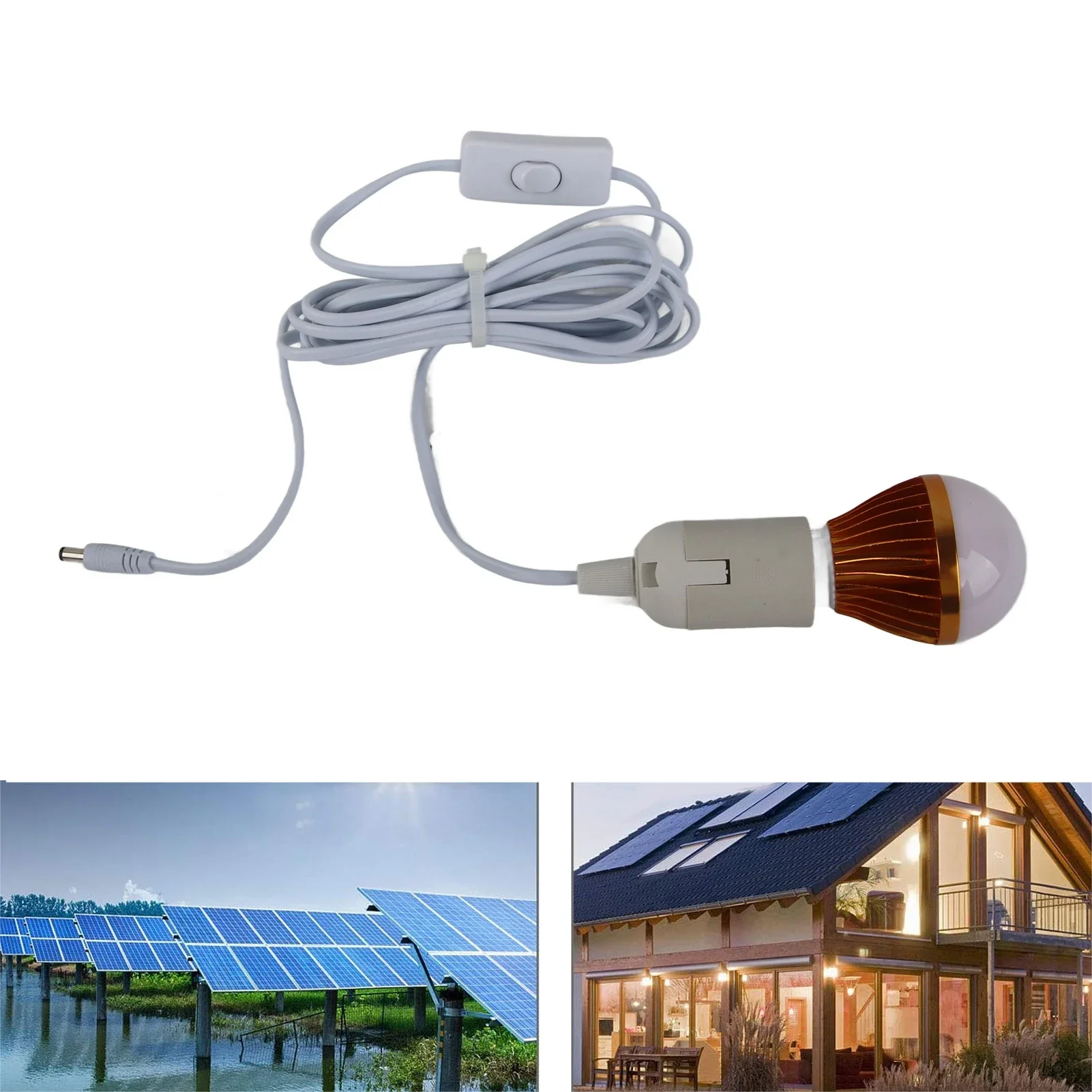 مصباح شمسي حلزوني LED ، ضوء أبيض لخيمة التخييم ، كرة E27 ، خط تيار مستمر 3 أمتار ، 12 فولت ، 5 وات