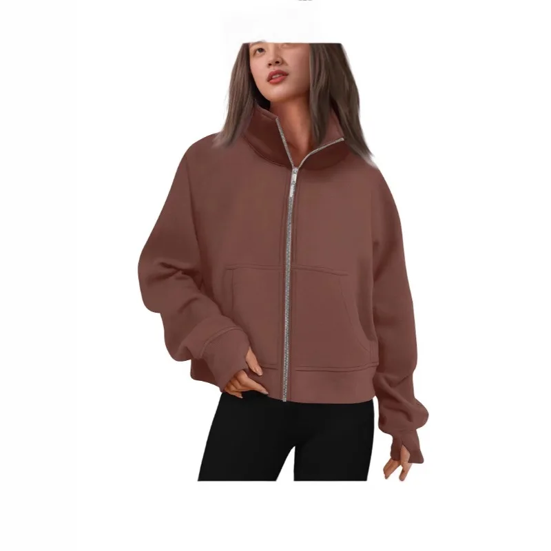 Women's Autumn Spring Top Coat Sweatshirt Zipper Stand-up Collar Simple Comfortable Loose Casual Design Niche Versatile Skinny