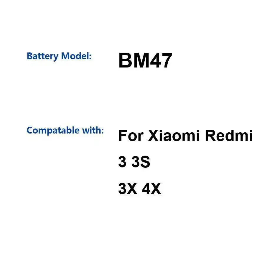 

Аккумулятор мобильного телефона 4100 мАч для Xiaomi Redmi 3 3S 3X 4X BM47, легкий, долговечный