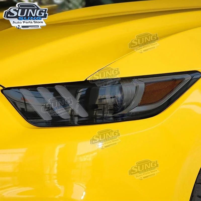 For Ford Mustang 2015-Present 2020 2021 2 Pcs Car Headlight Protective Film Smoked Black Tint Wrap Vinyl Transparent TPU Sticker - view 2