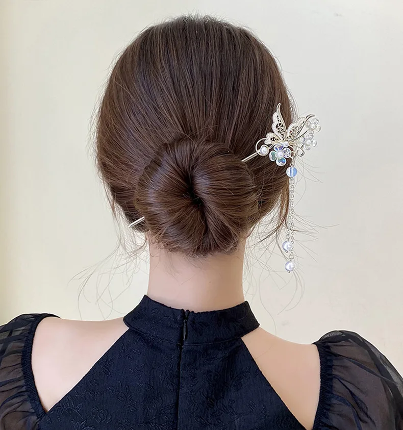 Schmetterlings-Temperament, alter Stil, schwankende Haarnadel, Quaste, Haarschmuck – Detail 9