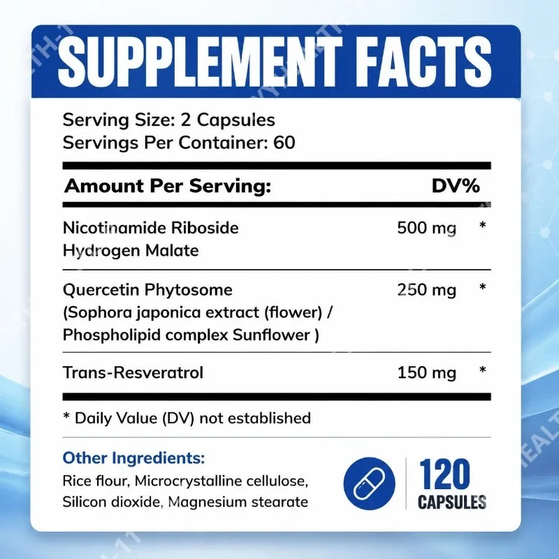 Liposomal NAD+ Nicotinamide Riboside Capsules Boosts NAD+ with Quercetin Phytosome and Trans-Resveratrol 80 Capsules