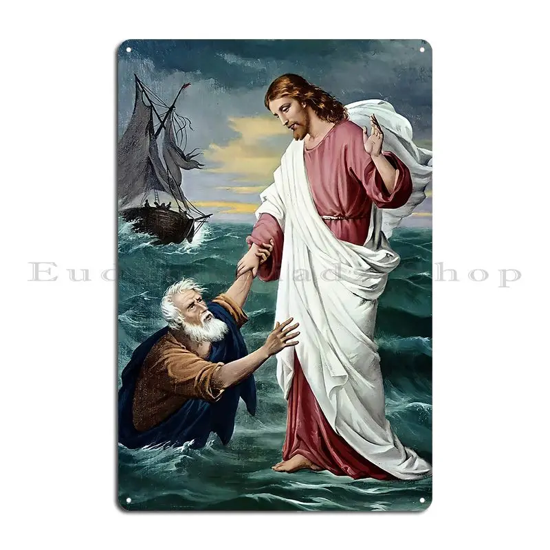 Jesus Walking On The Water And Saving Peter Metal Plaque Wall Decor Living Room Bar Designs Cinema Tin Sign Poster