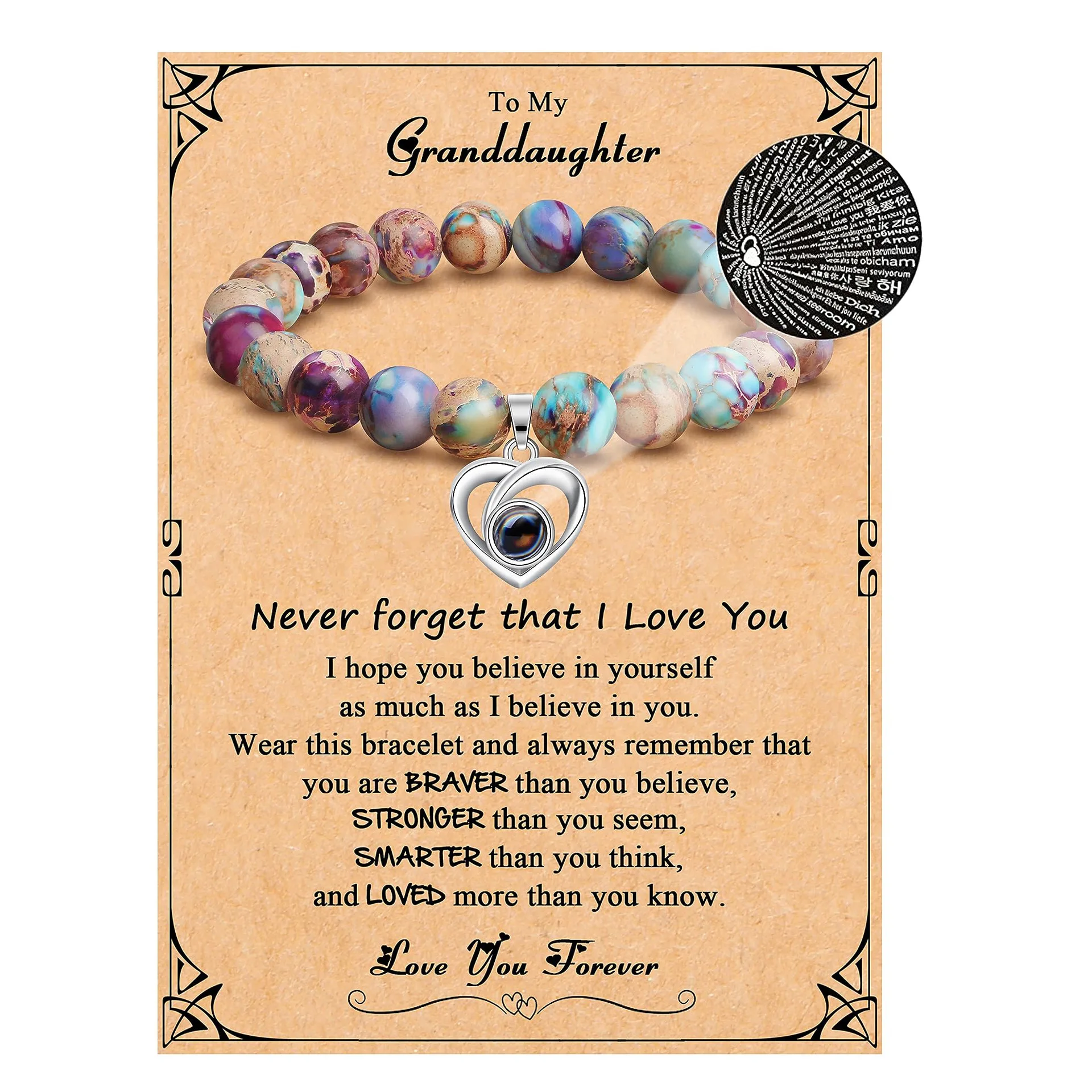 New Love Pendant Gift 100 Language Projection Stone Love Projection Stone Bracelet Gift Wholesale