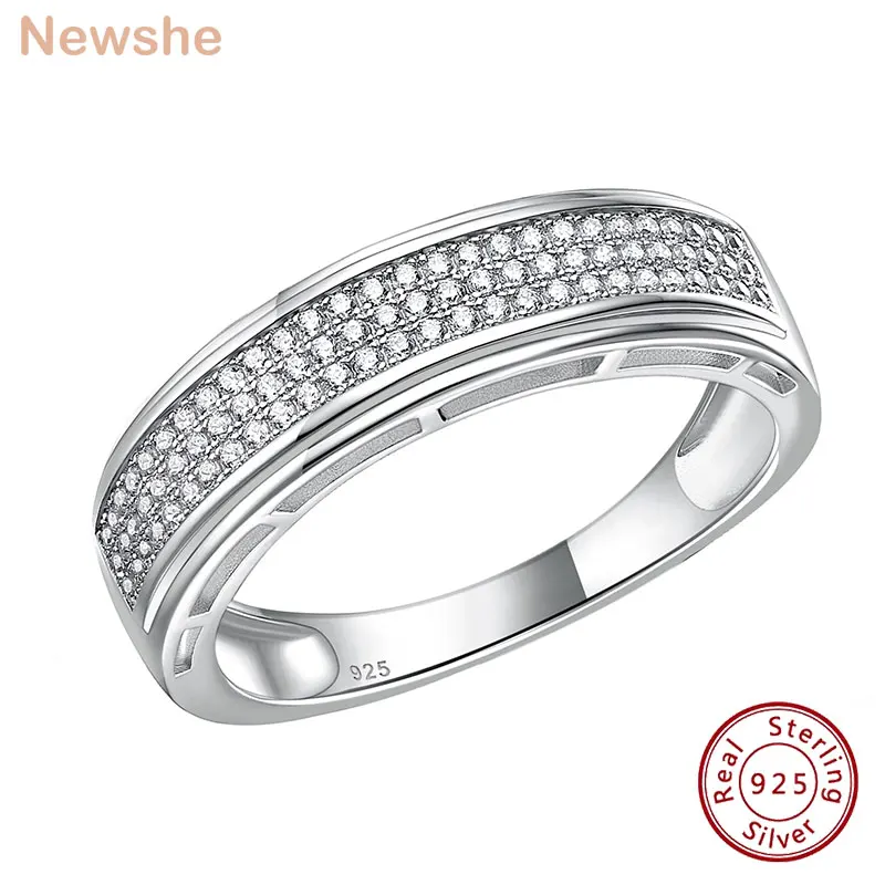 

Newshe Genuine 925 Sterling Silver Promise Wedding Rings for Men Half Eternity Round Cut AAAAA Grade Zircon Jewelry Size 8-13