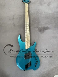 Light Metal Blue Bass Guitar DINGW Body Black Pickguard Maple Fingerboard Fan Frets Active Battery Black Tuners