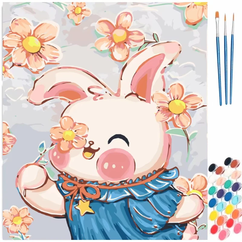 Oil Painting By Numbers Happy Rabbit DIY Number Drawing Canvas Pictures By Numbers Home Decor Large Size