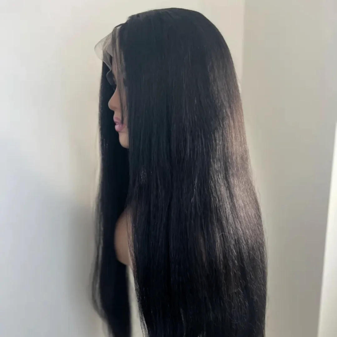 شعر مستعار أسود طبيعي 28 بوصة طويل بدون صمغ غريب مستقيم ياكي ناعم من الدانتيل شعر مستعار أمامي للنساء مع شعر أطفال مقطوف مسبقًا يوميًا #3