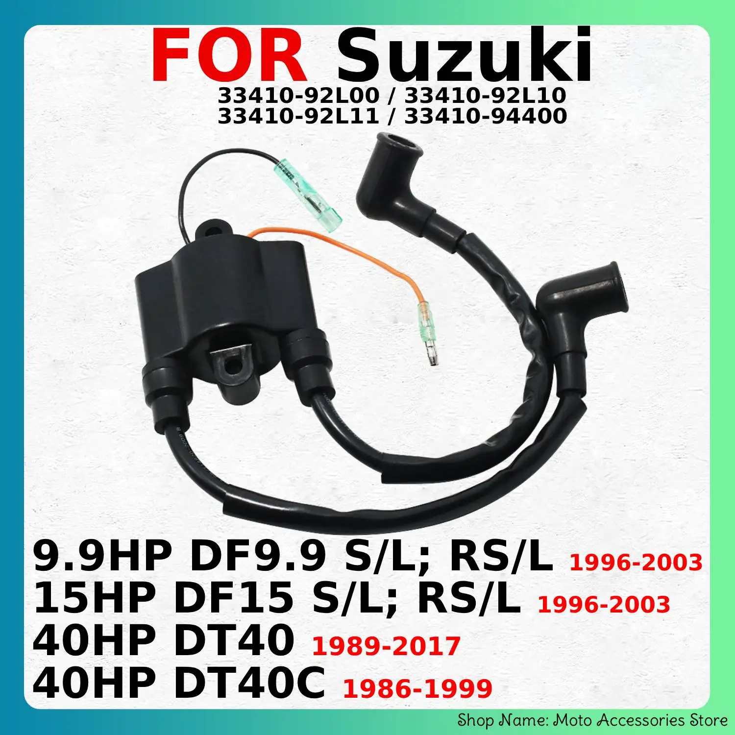 Boat Ignition Coil Assy For Suzuki 9.9HP 15HP 40HP DF9.9 DF15 DT40 DT40C S/L RS/L 33410-94400 33410-92L11 33410-92L10