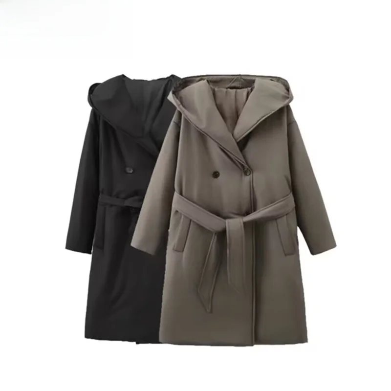 

Autumn New Arrival Women's Long Sve Double Buttoned Belted Mid-Length Coat Cotton Commute Sle Regular Thin Pure Color