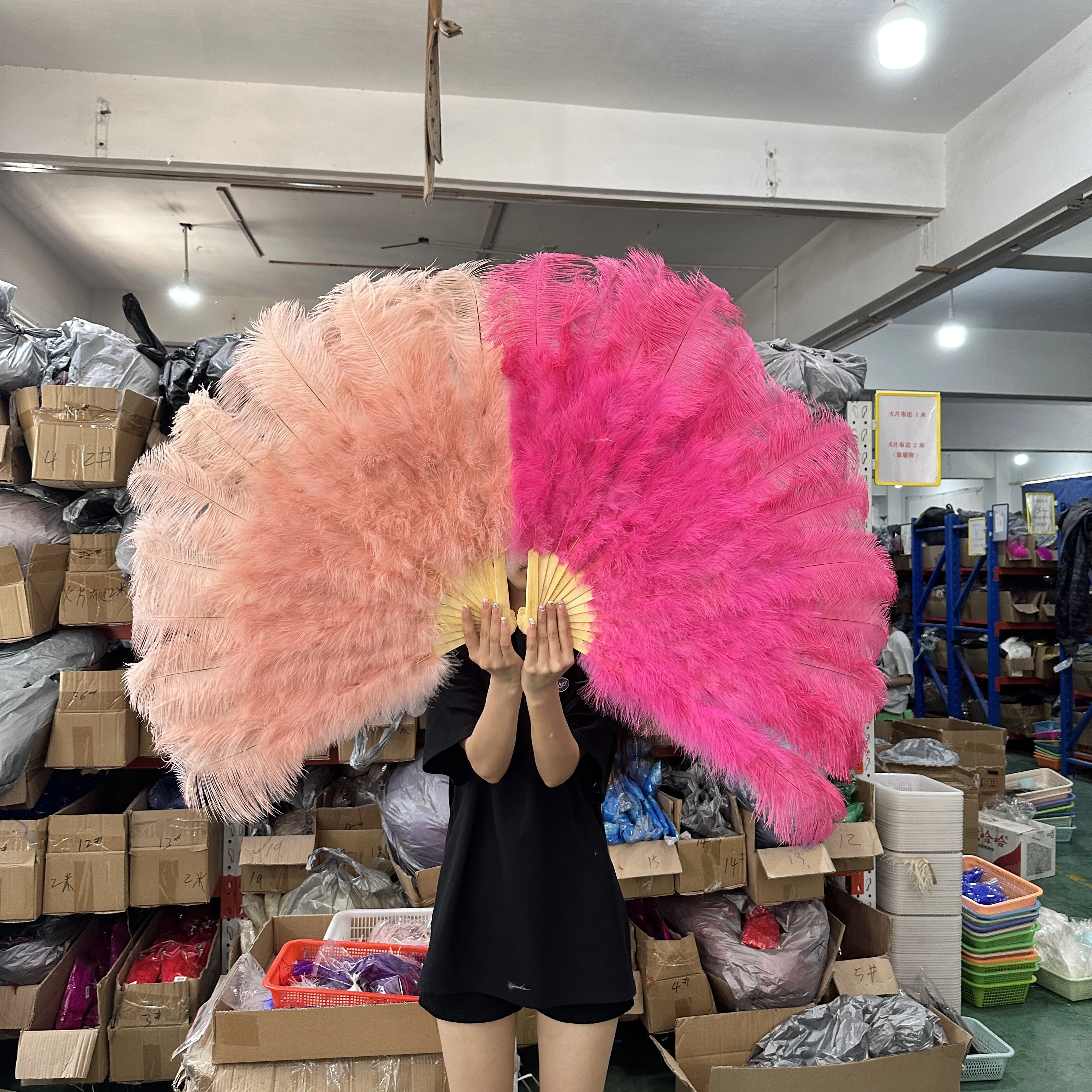 Customized Multicolor Ostrich Feathers Fan Carnival Party Wedding Celebration Belly Dance Show Left Right Hands Held Folding Fan