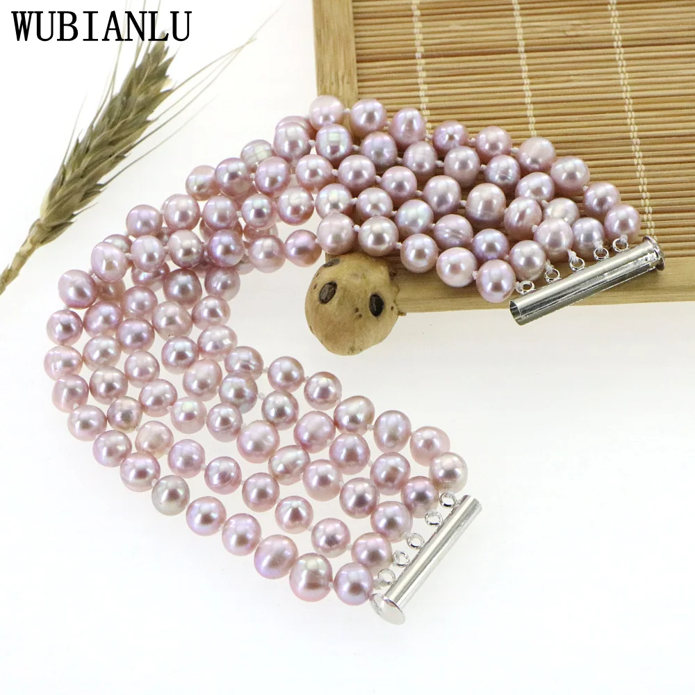 New 4 Colors 5 Row 7-8mm Real Freshwater Pearl Bracelet For Women In Charm Fashion Jewelry Best Friends Girl Birthday Gift T257