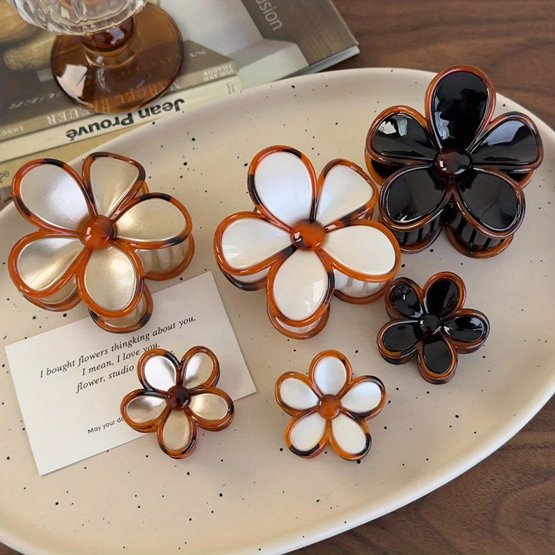 مشبك مخلب شعر رائع على شكل زهرة كهرمانية مكون من مادة الأكريليك، مثالي لأداء أنيق وإضافة ساحرة إلى مظهرك