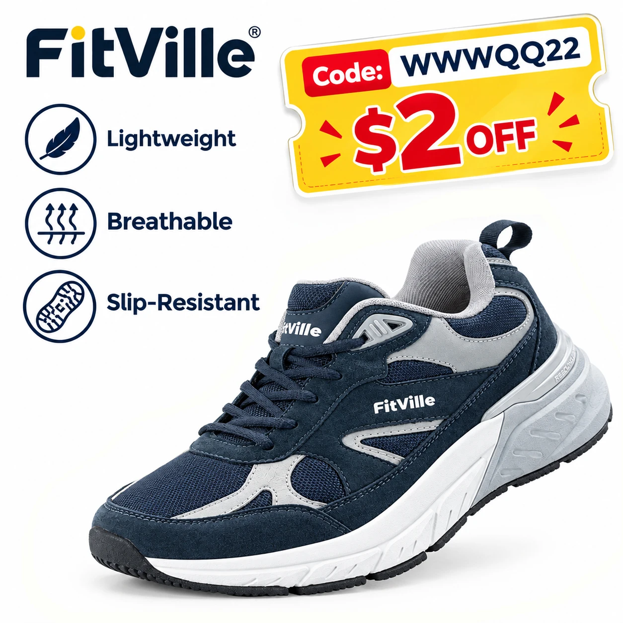 FitVille Newest Walking Shoes for Men Wide Width Sneakers with Arch Support for Flat Feet Heel Pain Relief Plantar Fasciitis